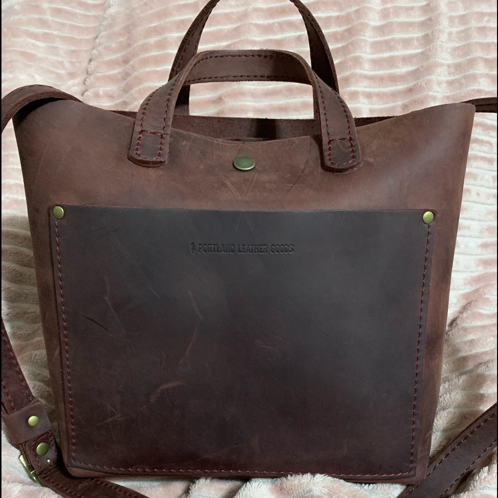 Portland Leather Goods mini crossbody tote. Merlot color